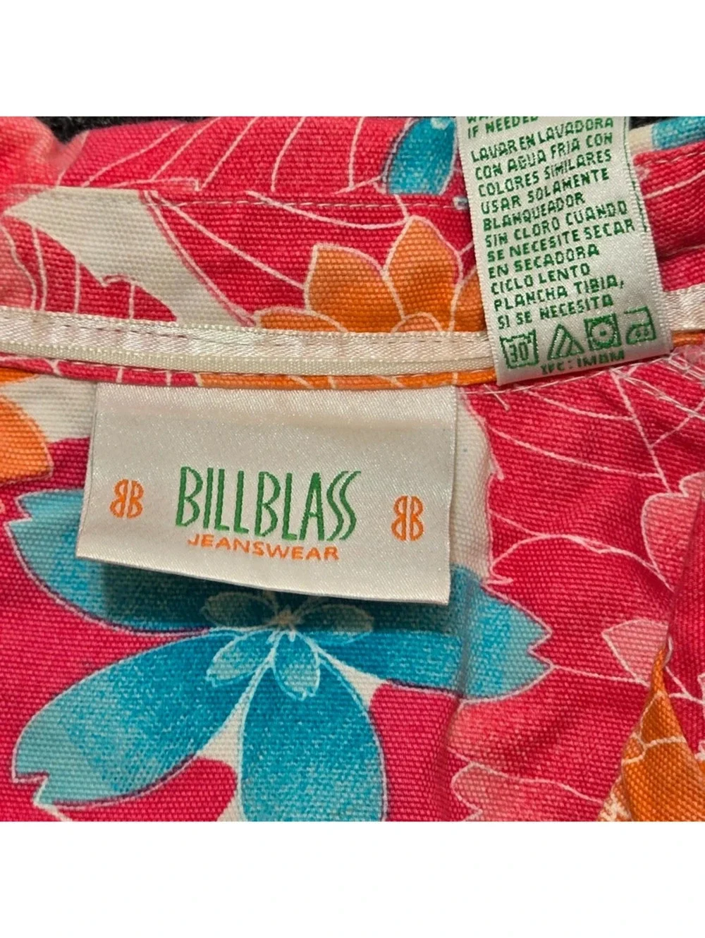 Vintage Bill Blass Floral Cotton Blazer Jacket White Buttons Flap Pockets M